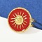 Flat Round with Sun Pattern 304 Stainless Steel Enamel Finger Rings for Women, Ion Plating(IP), Real 18K Gold Plated, Red, Flat Round: 18.5mm, US Size 6(16.5mm)