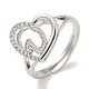 Сердце с буквой стойка покрытие латунь микро паве кубический цирконий регулируемые кольца для женщин RJEW-I105-06P-U-1