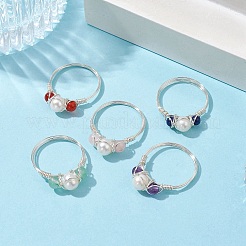 Открытое кольцо из медной проволоки с натуральным драгоценным камнем RJEW-JR00632-02