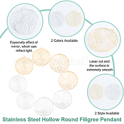 8 шт. 2 стиля филигранных подвесок из нержавеющей стали 201&nbsp;STAS-DC0001-04