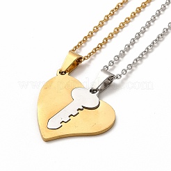 Колье с подвеской в виде сердца и ключа и серьги-гвоздики SJEW-E045-03GP