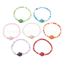 7 шт. браслет из окрашенной синтетической бирюзы и гальванически покрытых немагнитных бусин из синтетического гематита.&nbsp;BJEW-JB13428