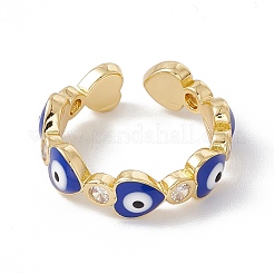 Сердце с эмалью от сглаза и прозрачным кубическим цирконием открытое кольцо-манжета RJEW-I086-04G