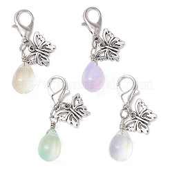 Подвеска в виде стеклянной капли и бабочки в тибетском стиле&nbsp;HJEW-JM03253