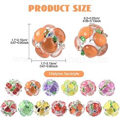 13 шт. 13-х цветные круглые бусины из смолы с фруктовым узором RESI-FS0002-27