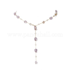 Комплекты из цепочек и ожерелий из натуральных аметистов ручной работы SJEW-JS01342-02