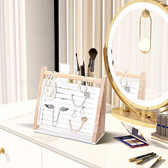 Подставки для органайзеров из дерева и искусственной кожи с наклонной задней частью и кольцом&nbsp;RDIS-WH0001-40