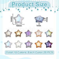 200шт 10 цвета гальванические прозрачные стеклянные бусины&nbsp;GLAA-GA0002-25