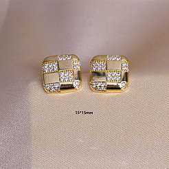 Комплекты из квадратных ожерелий и серег-гвоздиков из нержавеющей стали 304 с кристаллами и стразами FS-WGB49B1-02