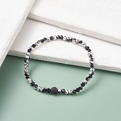 Натуральный браслет из эфирного масла лавового камня со стеклом для женщин&nbsp;BJEW-JB07661