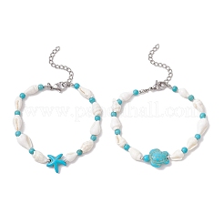 2шт 2 стиля браслетов из ракушек и бусин&nbsp;BJEW-TA00586-01