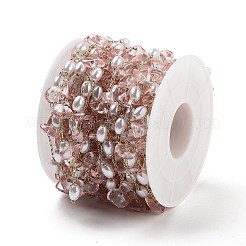 Цепочки из окрашенных вручную кристаллов натурального кварца и бусин из искусственного жемчуга. CHS-P019-07G-B