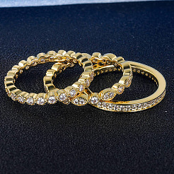 3 шт. 3 стиля латунных колец с микропаве из прозрачного кубического циркония для женщин FS-WG3CB6F-02