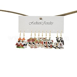 5 пара серег-подвесок с эмалированным сплавом в форме черепа на Хэллоуин&nbsp;FS-WGBF0DA-01