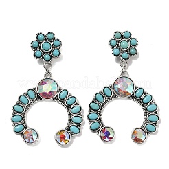 Серьги-гвоздики из сплава синтетической бирюзы&nbsp;EJEW-U053-09A-AS