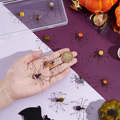 12 шт. 6-цветный медный проволочный паук из натурального полосатого агата для защиты дверей и окон&nbsp;HJEW-NB00186