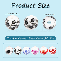 Фарфоровые керамические бусины ручной работы с цветочным принтом&nbsp;PORC-LT0001-12C