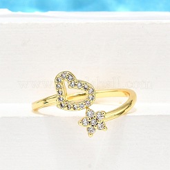 Латунные кольца-манжеты с микропаве и прозрачным цирконием для женщин RJEW-H247-01G