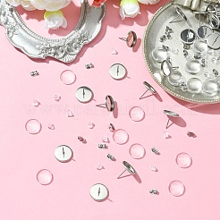 160 шт. 4 стиля плоских круглых сережек-гвоздиков из нержавеющей стали 304 с прозрачными стеклянными кабошонами с гайками из нержавеющей стали 304 с пластиковыми гайками FIND-YW0005-37