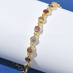 Плоские круглые латунные браслеты-цепочки с инкрустацией кубическим цирконием для женщин&nbsp;BJEW-P385-01G