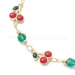 Браслеты из латунных эмалевых вишневых звеньев&nbsp;BJEW-JB13024