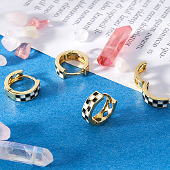 2 пара эмалевых толстых серег-колец с узором «тартан» для женщин EJEW-BBC0001-27B