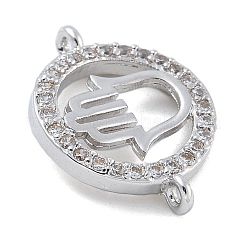 Стойка покрытие латунь микропаве прозрачный кубический цирконий плоский круглый с хамсой разъем для руки подвески&nbsp;KK-A234-039P