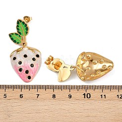 Висячие серьги-гвоздики из нержавеющей стали 304 с эмалированными вставками в виде клубники&nbsp;LS-EJEW-A138-10G-02