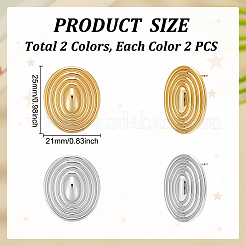 2 пара двухцветных овальных серег-гвоздиков из латуни для женщин&nbsp;KK-UN0004-93