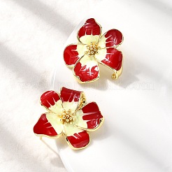 Серьги-гвоздики с цветком из латуни и эмали EJEW-P322-03G