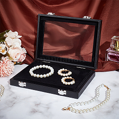 Прямоугольная шкатулка для хранения ювелирных изделий из искусственной кожи с бриллиантами CON-WH0094-45B