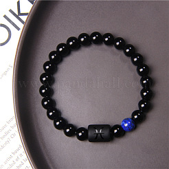 12 созвездия защита лазурит и черный обсидиан круглые бусины эластичные браслеты для мужчин и женщин WG083ED-10