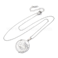 Плоские круглые с волком ожерелья из нержавеющей стали 304&nbsp;NJEW-H059-04P