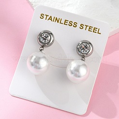 Круглые серьги-гвоздики из нержавеющей стали 304 с пластиковым жемчугом EJEW-V008-01P