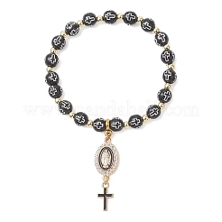 Религиозные браслеты из эмалированного сплава в форме овала с подвесками в виде Девы Марии и креста.&nbsp;BJEW-JB13399