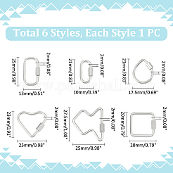 6 шт. 6 стиля подвески-карабиновые замки из нержавеющей стали 304 STAS-UN0059-96