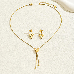 Милый и простой комплект из серег-гвоздиков и ожерелий из нержавеющей стали 201 в форме сердца с кисточками для женщин EJ7179