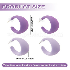 4 пара двухцветных акриловых сережек-гвоздиков в форме буквы С&nbsp;EJEW-LP0001-63