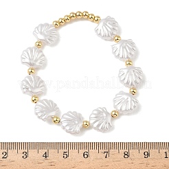 Женские эластичные браслеты из латунных и пластиковых бусин BJEW-F515-09G