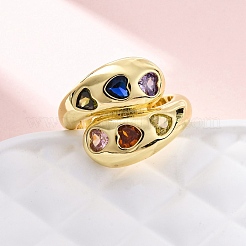 Регулируемые манжеты-кольца из латуни с микропаве из кубического циркония для женщин RJEW-U053-01G