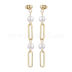 Овальные серьги-гвоздики из латуни и АБС-пластика с имитацией жемчуга EJEW-JE06567