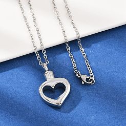 304 нержавеющая сталь кулон в форме сердца урна для праха домашних животных ожерелья&nbsp;NJEW-S455-03P