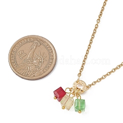 Женские ожерелья-цепочки с подвеской из граненого стекла в форме куба из нержавеющей стали 304&nbsp;NJEW-JN05711-02