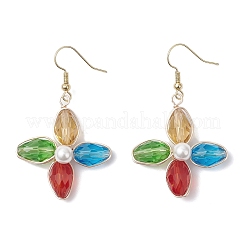 Серьги-подвески из цветочного стекла и круглых ракушек EJEW-TA00722