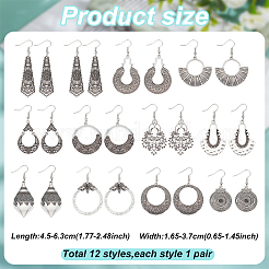 4 комплект из 4-х висячих серег в тибетском стиле из сплава с геометрической формой для женщин EJEW-AN0003-86