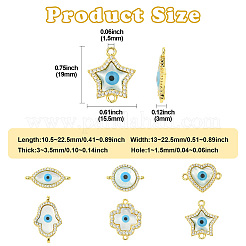 6 шт. 6 стиля латунные микро-паве прозрачные кубические цирконии и натуральные ракушки звенья-соединители подвески от сглаза&nbsp;KK-CJ0003-44
