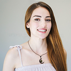 4 шт. 4-цветный стеклянный плоский круглый и сплав луна подвеска комплект ожерелий NJEW-AN0001-55