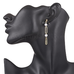 Овальные серьги-гвоздики из латуни и АБС-пластика с имитацией жемчуга EJEW-JE06567