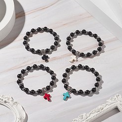 Браслеты с крестиком из окрашенной синтетической бирюзы BJEW-JB09296