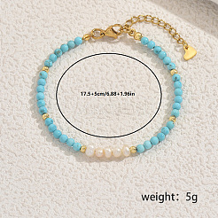 Женские браслеты из синтетической бирюзы и натуральных пресноводных ракушек с круглыми бусинами&nbsp;SF1849